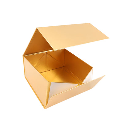 8"x 8" x 4" Collapsable Gift Box w/ Magnetic Square Flap Lid | Metallic Matte Gold LaRibbons and Crafts