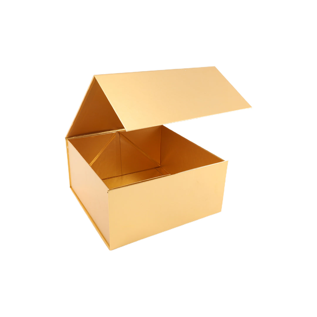 8"x 8" x 4" Collapsable Gift Box w/ Magnetic Square Flap Lid | Metallic Matte Gold