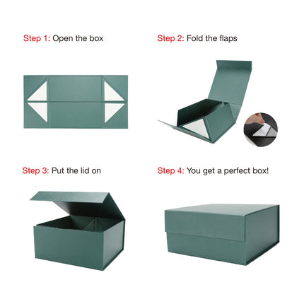 8" x 8" x 4" Collapsible Gift Box w/ Magnetic Square Flap Lid - Forest Green LaRibbons and Crafts