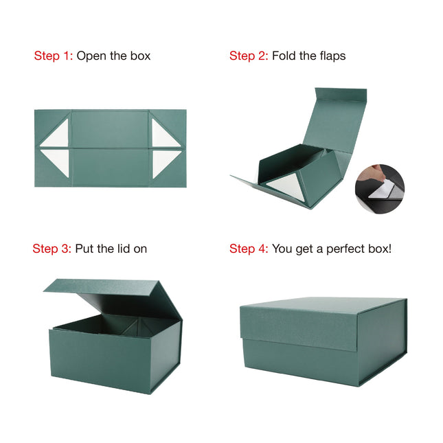 8" x 8" x 4" Collapsible Gift Box w/ Magnetic Square Flap Lid - Forest Green LaRibbons and Crafts