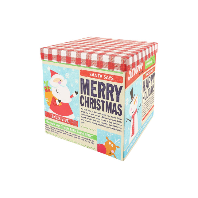 9" x 9" x 9" Collapsable Holiday Gift Box w/ Removable Lid | Holiday Newspaper LaRibbons and Crafts