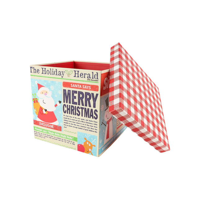 9" x 9" x 9" Collapsable Holiday Gift Box w/ Removable Lid | Holiday Newspaper LaRibbons and Crafts