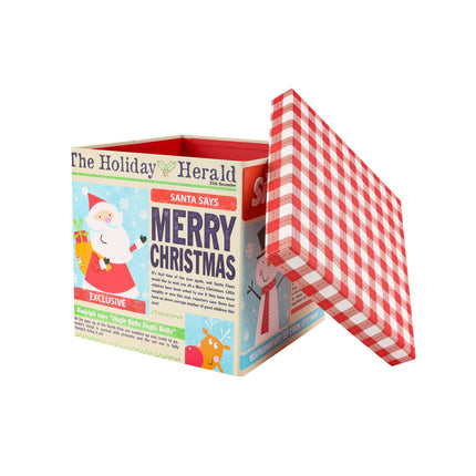 9" x 9" x 9" Collapsable Holiday Gift Box w/ Removable Lid | Holiday Newspaper LaRibbons and Crafts