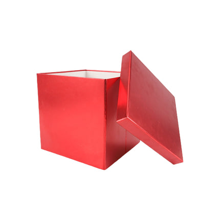 9"x 9" x 9" Collapsable Gift Box w/ Removable Lid | Metallic Matte Red LaRibbons and Crafts