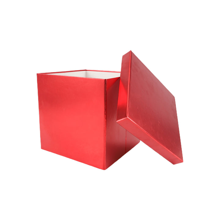 9"x 9" x 9" Collapsable Gift Box w/ Removable Lid | Metallic Matte Red