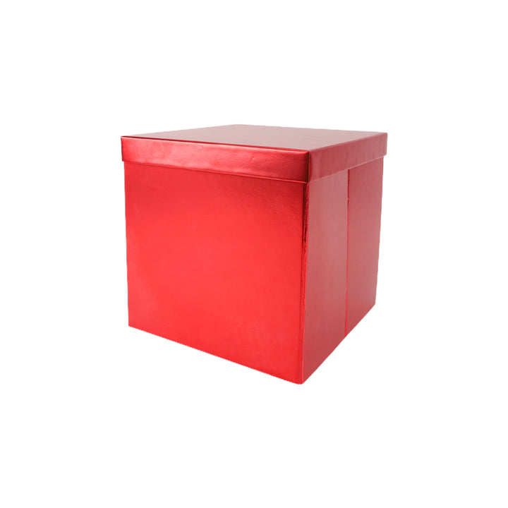 9"x 9" x 9" Collapsable Gift Box w/ Removable Lid | Metallic Matte Red