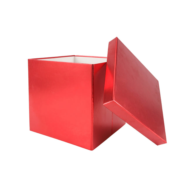 9"x 9" x 9" Collapsable Gift Box w/ Removable Lid | Metallic Matte Red LaRibbons and Crafts