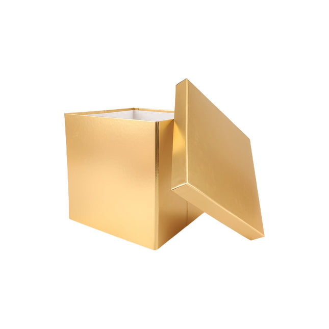 9"x 9" x 9" Collapsable Gift Box w/ Removable Lid | Metallic Matte Gold LaRibbons and Crafts