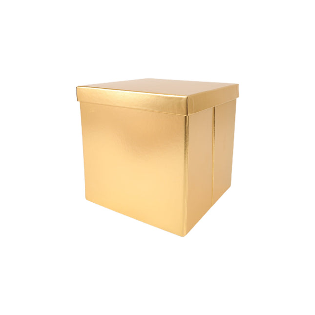9"x 9" x 9" Collapsable Gift Box w/ Removable Lid | Metallic Matte Gold LaRibbons and Crafts