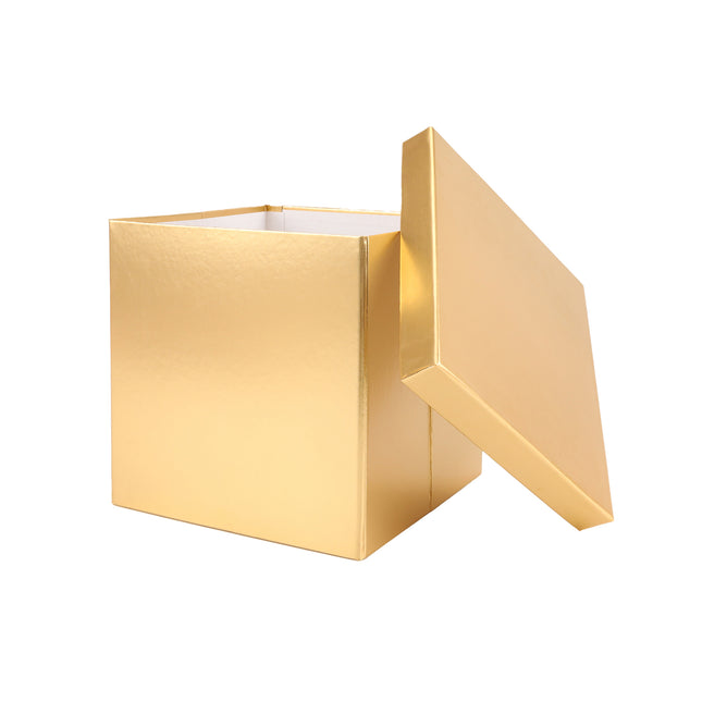 9"x 9" x 9" Collapsable Gift Box w/ Removable Lid | Metallic Matte Gold LaRibbons and Crafts