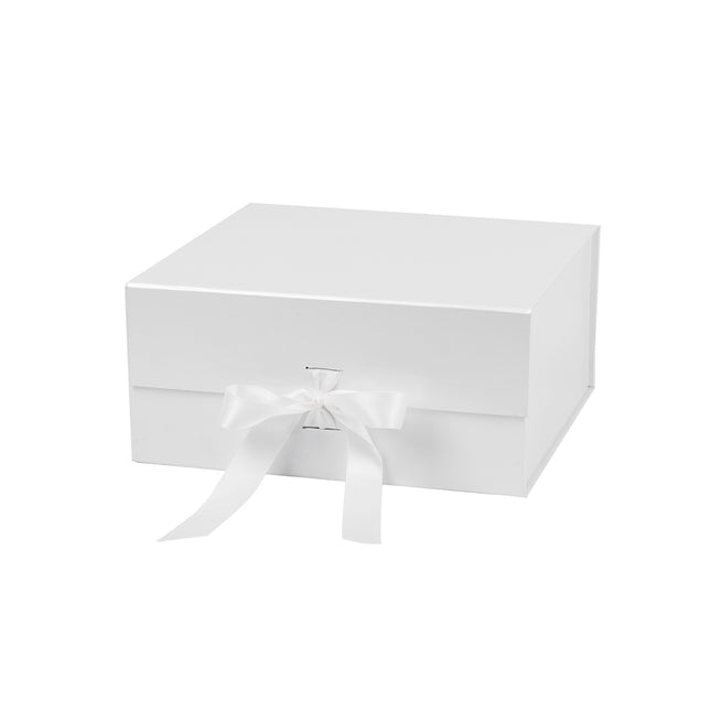8" x 8" x 4" Collapsible Magnetic Gift Box with a Satin Ribbon- White LaRibbons and Crafts