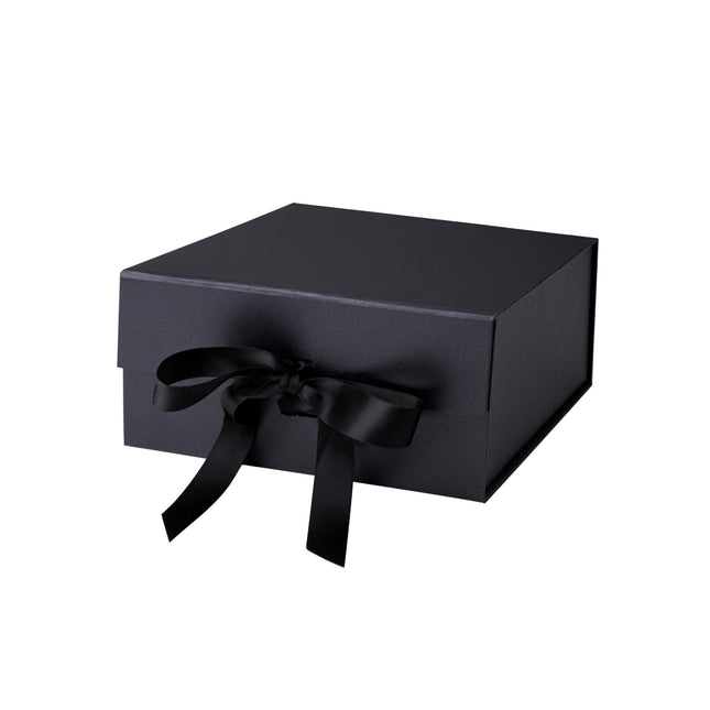 8" x 8" x 4" Collapsible Magnetic Gift Box with a Satin Ribbon- Black LaRibbons and Crafts