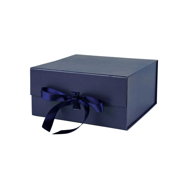 8" x 8" x 4" Collapsible Magnetic Gift Box with a Satin Ribbon- Navy LaRibbons and Crafts