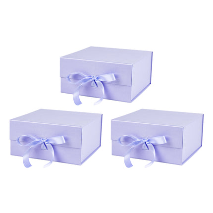 8" x 8" x 4" Collapsable Gift Box w/ Satin Ribbon & Magnetic Square Flap Lid (3-pack) | Taro LaRibbons and Crafts