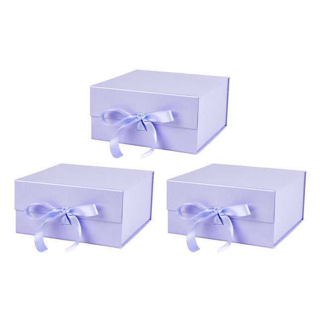 8" x 8" x 4" Collapsable Gift Box w/ Satin Ribbon & Magnetic Square Flap Lid (3-pack) | Taro LaRibbons and Crafts