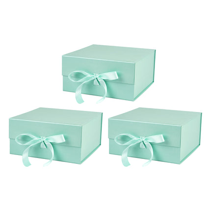 8" x 8" x 4" Collapsable Gift Box w/ Satin Ribbon & Magnetic Square Flap Lid (3-pack) | Mint LaRibbons and Crafts