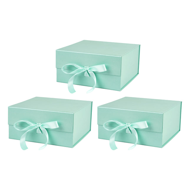 8" x 8" x 4" Collapsable Gift Box w/ Satin Ribbon & Magnetic Square Flap Lid (3-pack) | Mint LaRibbons and Crafts