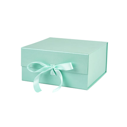 8" x 8" x 4" Collapsible Magnetic Gift Box with a Satin Ribbon- Mint LaRibbons and Crafts