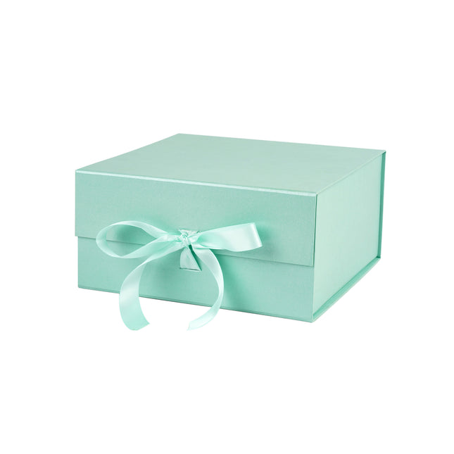 8" x 8" x 4" Collapsible Magnetic Gift Box with a Satin Ribbon- Mint LaRibbons and Crafts