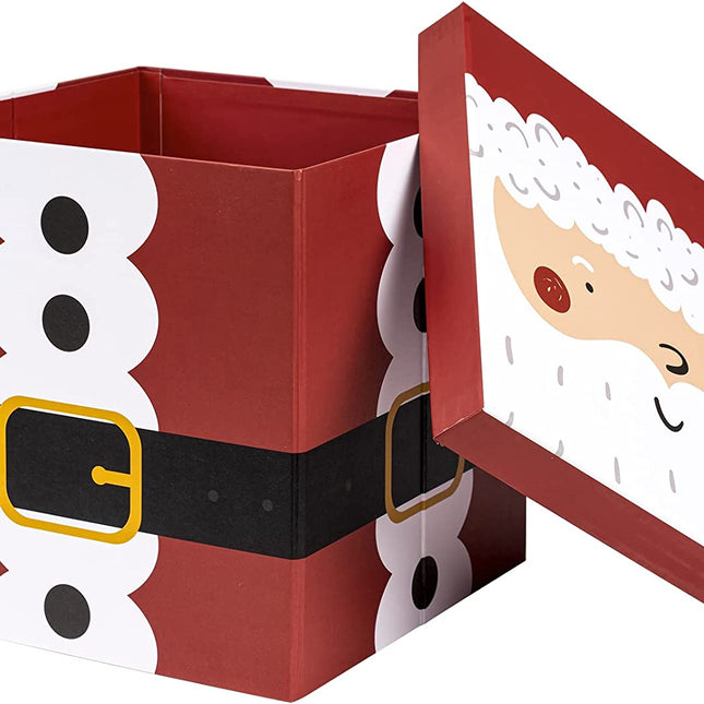 9" x 9" x 9" Collapsable Holiday Gift Box w/ 2-pcs White Tissue Paper & Removable Lid | Santa LaRibbons and Crafts