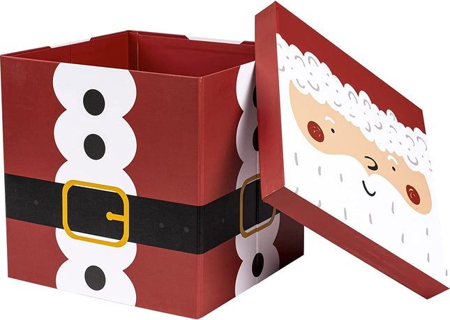 9" x 9" x 9" Collapsable Holiday Gift Box w/ 2-pcs White Tissue Paper & Removable Lid | Santa LaRibbons and Crafts