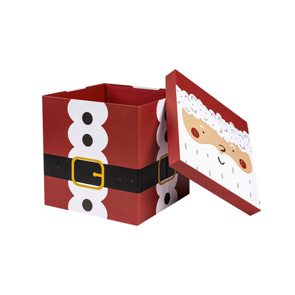 9" x 9" x 9" Collapsable Holiday Gift Box w/ 2-pcs White Tissue Paper & Removable Lid | Santa