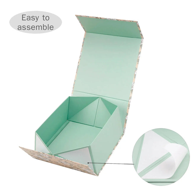 8" x 8" x 4" Collapsable Gift Box w/ Magnetic Square Flap Lid (3-pack) | Wedding Rings/Pink/Mint LaRibbons and Crafts