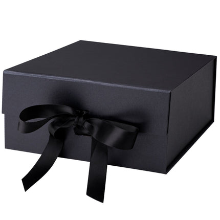 8" x 8" x 4" Collapsible Magnetic Gift Box with a Satin Ribbon- Black LaRibbons and Crafts
