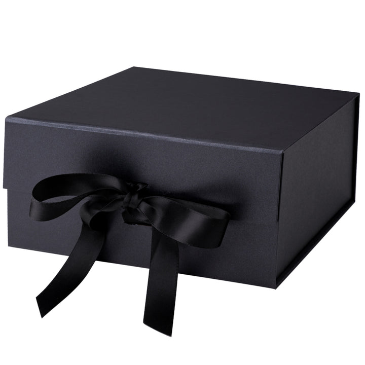 8" x 8" x 4" Collapsible Magnetic Gift Box with a Satin Ribbon- Black