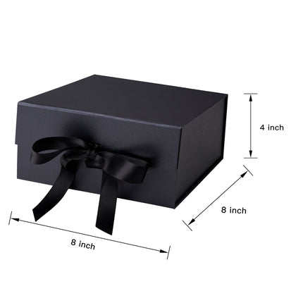 8" x 8" x 4" Collapsible Magnetic Gift Box with a Satin Ribbon- Black LaRibbons and Crafts
