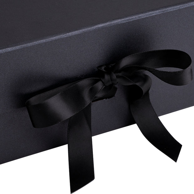 8" x 8" x 4" Collapsible Magnetic Gift Box with a Satin Ribbon- Black