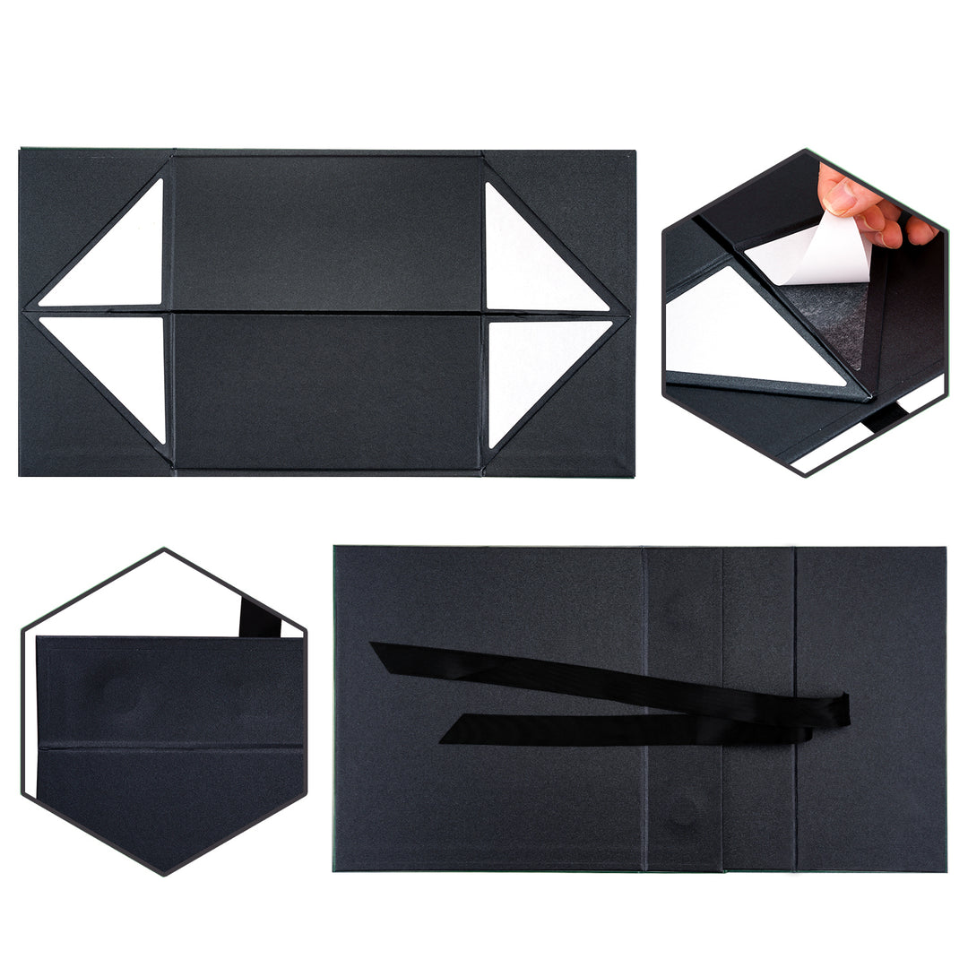 8" x 8" x 4" Collapsible Magnetic Gift Box with a Satin Ribbon- Black