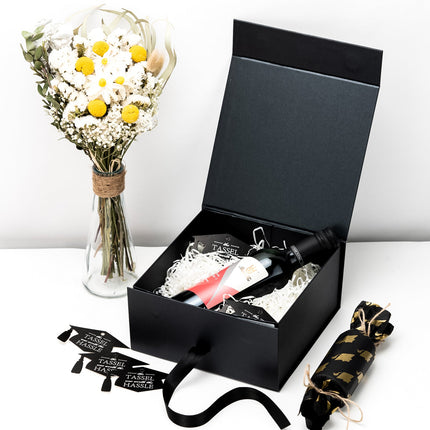 8" x 8" x 4" Collapsible Magnetic Gift Box with a Satin Ribbon- Black LaRibbons and Crafts