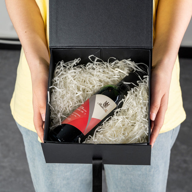 8" x 8" x 4" Collapsible Magnetic Gift Box with a Satin Ribbon- Black LaRibbons and Crafts