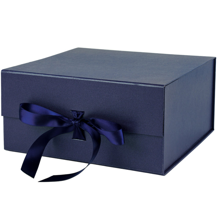 8" x 8" x 4" Collapsible Magnetic Gift Box with a Satin Ribbon- Navy