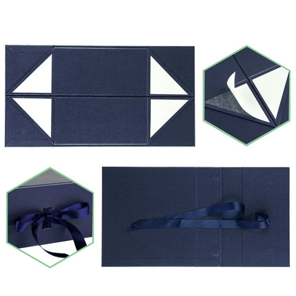 8" x 8" x 4" Collapsible Magnetic Gift Box with a Satin Ribbon- Navy LaRibbons and Crafts