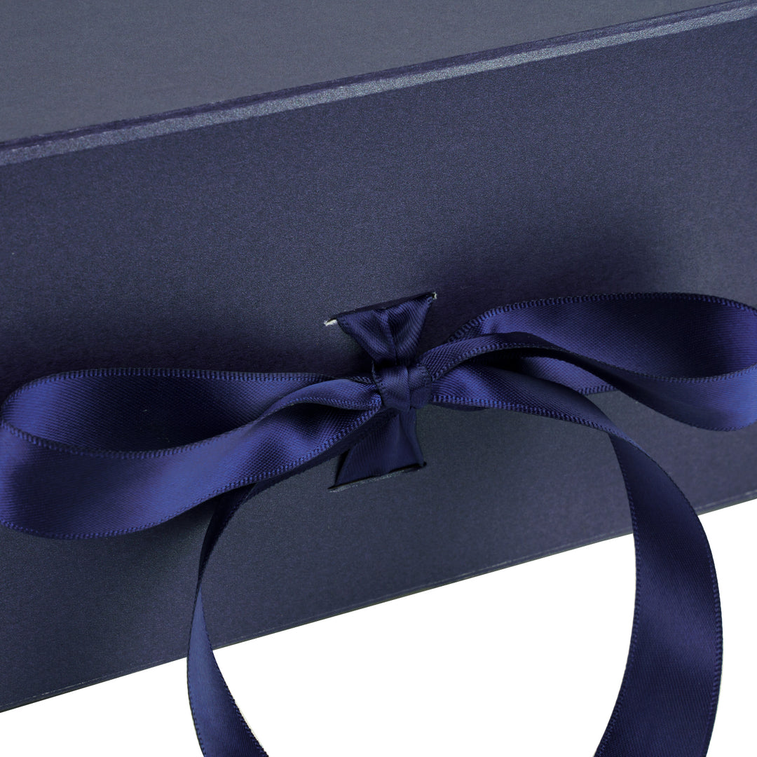 8" x 8" x 4" Collapsible Magnetic Gift Box with a Satin Ribbon- Navy