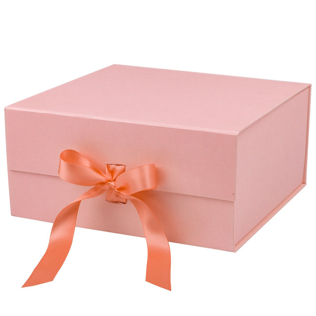8" x 8" x 4" Collapsible Magnetic Gift Box with a Satin Ribbon- Pink LaRibbons and Crafts
