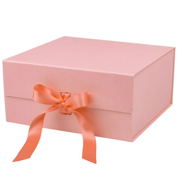 8" x 8" x 4" Collapsible Magnetic Gift Box with a Satin Ribbon- Pink