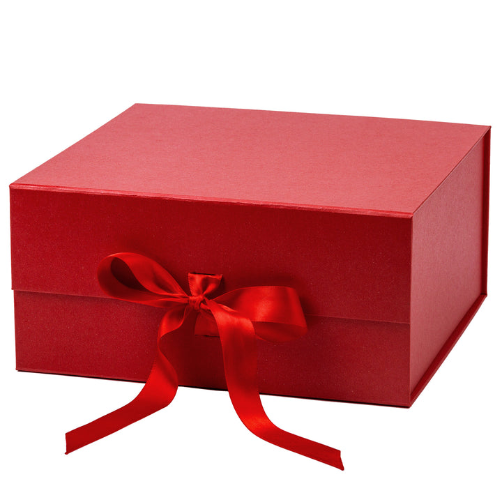 8" x 8" x 4" Collapsible Magnetic Gift Box with a Satin Ribbon- Red