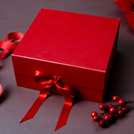 8" x 8" x 4" Collapsible Magnetic Gift Box with a Satin Ribbon- Red LaRibbons and Crafts