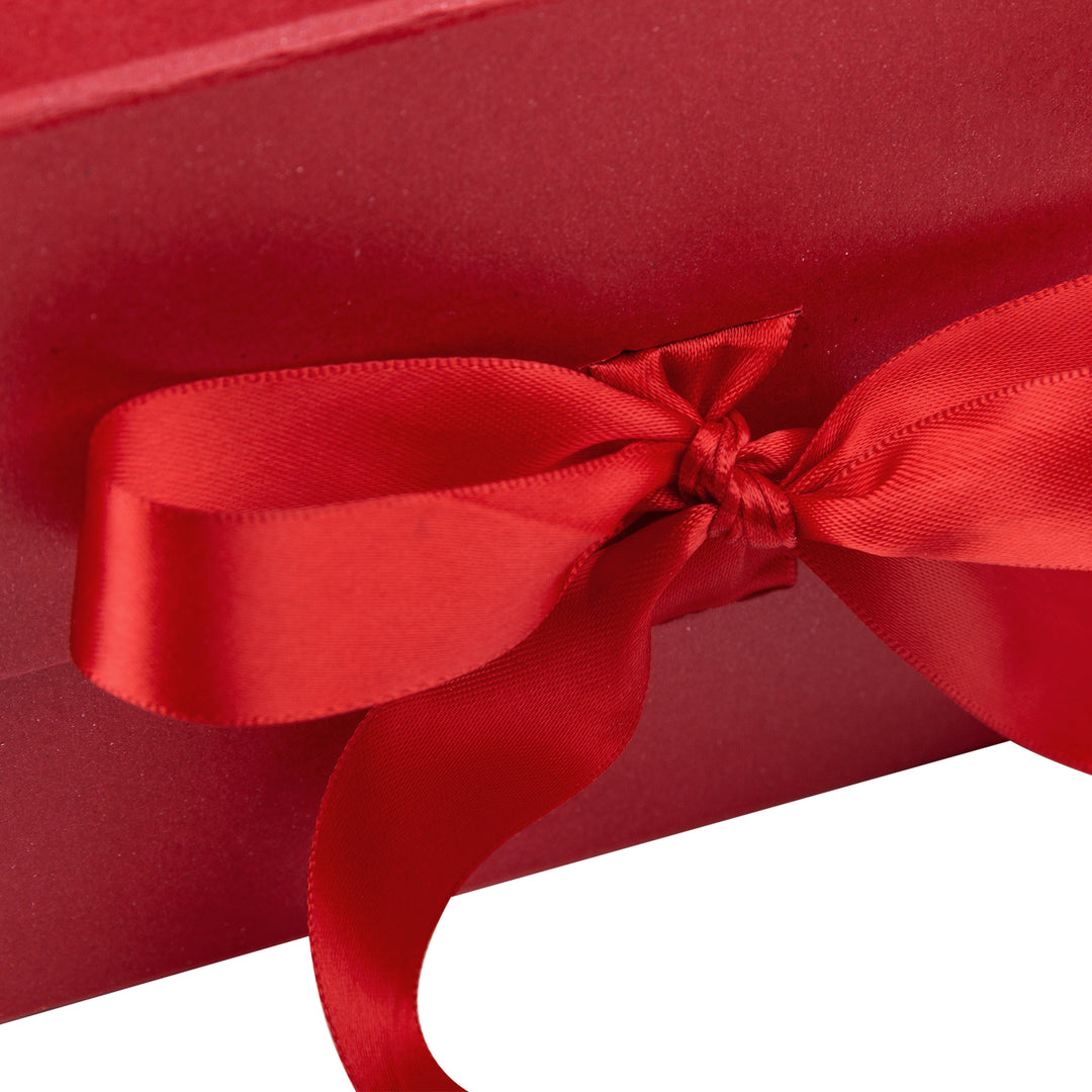 8" x 8" x 4" Collapsible Magnetic Gift Box with a Satin Ribbon- Red