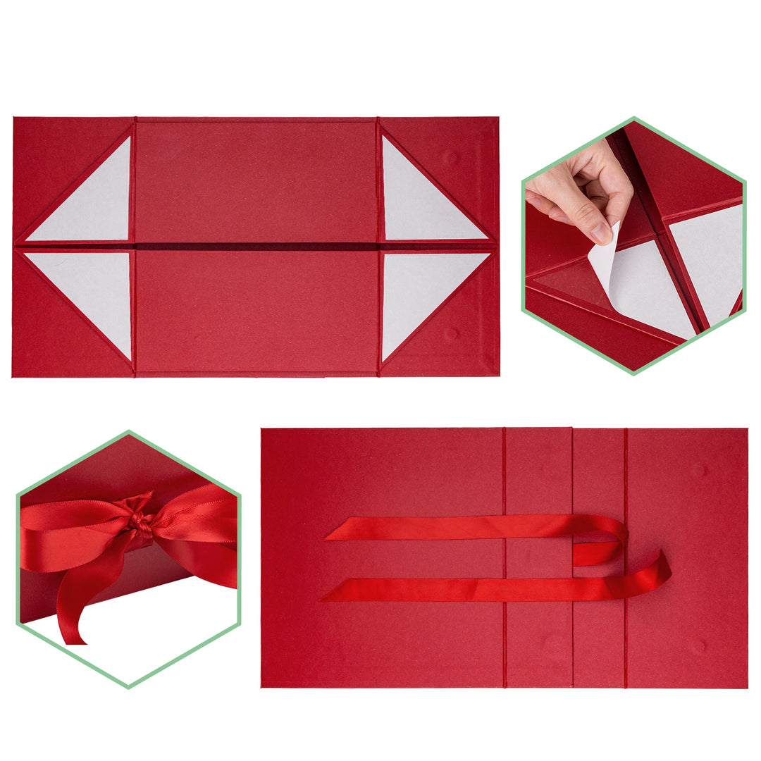 8" x 8" x 4" Collapsible Magnetic Gift Box with a Satin Ribbon- Red