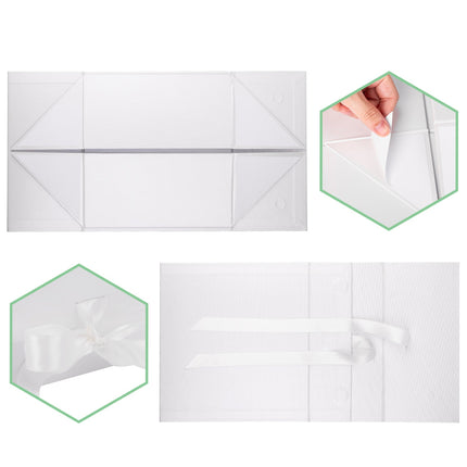 8" x 8" x 4" Collapsible Magnetic Gift Box with a Satin Ribbon- White LaRibbons and Crafts