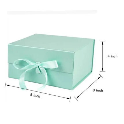 8" x 8" x 4" Collapsable Gift Box w/ Satin Ribbon & Magnetic Square Flap Lid (3-pack) | Mint LaRibbons and Crafts