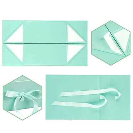 8" x 8" x 4" Collapsable Gift Box w/ Satin Ribbon & Magnetic Square Flap Lid (3-pack) | Mint LaRibbons and Crafts