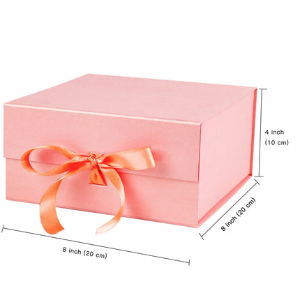 8" x 8" x 4" Collapsable Gift Box w/ Satin Ribbon & Magnetic Square Flap Lid (3-pack) | Pink LaRibbons and Crafts