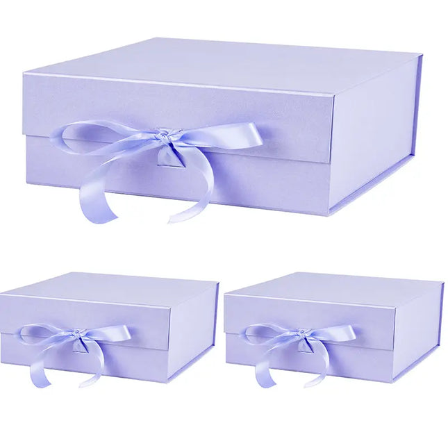 8" x 8" x 4" Collapsable Gift Box w/ Satin Ribbon & Magnetic Square Flap Lid (3-pack) | Taro LaRibbons and Crafts