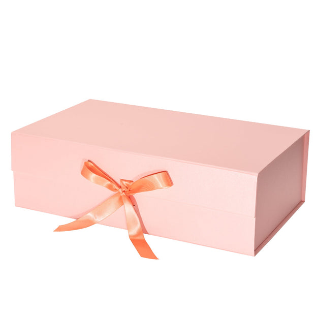 14" x 9" x 4.3" Collapsible Gift Box w/ Satin Ribbon & Magnetic Square Flap Lid - Pink