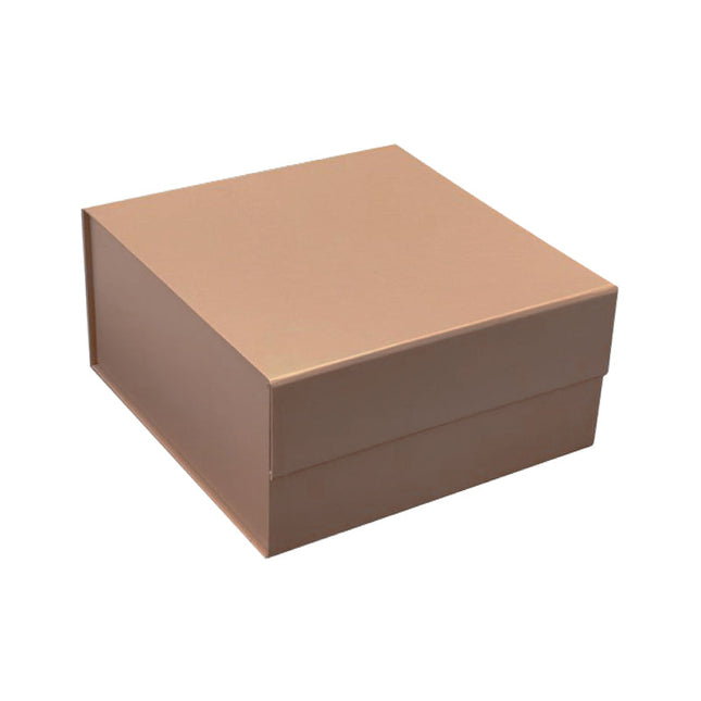8" x 8" x 4" Collapsable Gift Box w/ 2-pcs White Tissue Paper & Magnetic Square Flap Lid | Rose Gold LaRibbons and Crafts